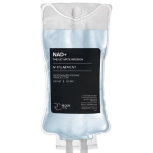 Close-up of NAD+ IV infusion setup at RegenCen Wellington.