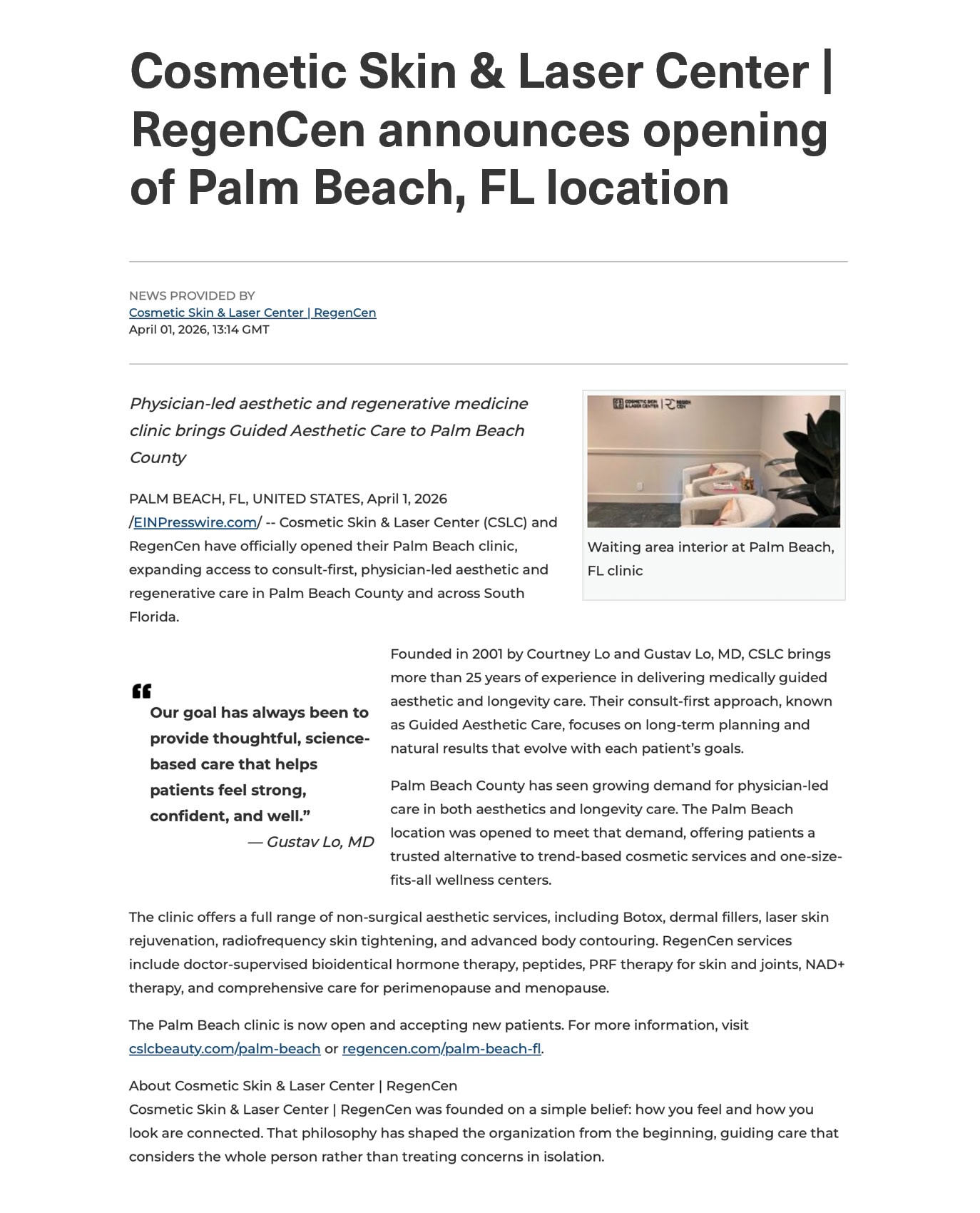 Palm Beach press release