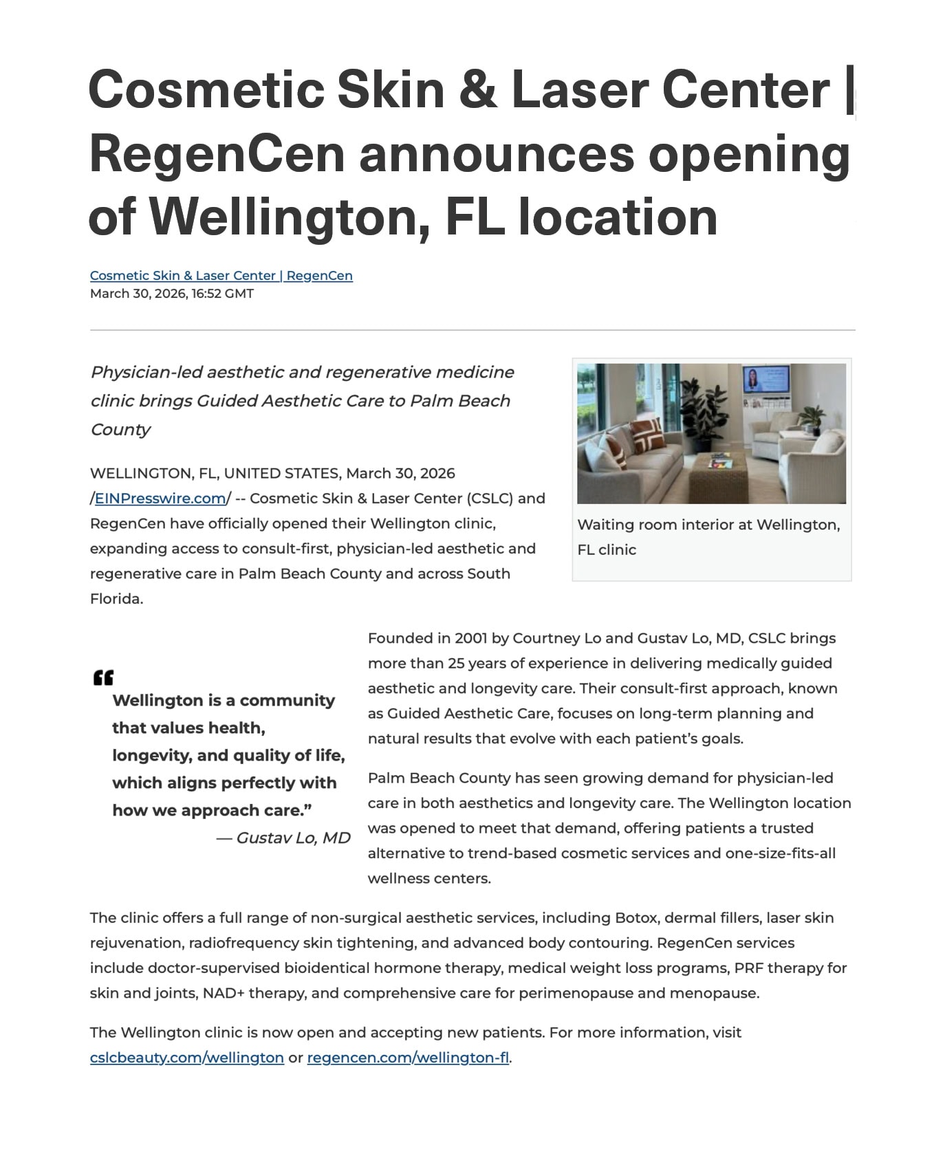 Wellington press release