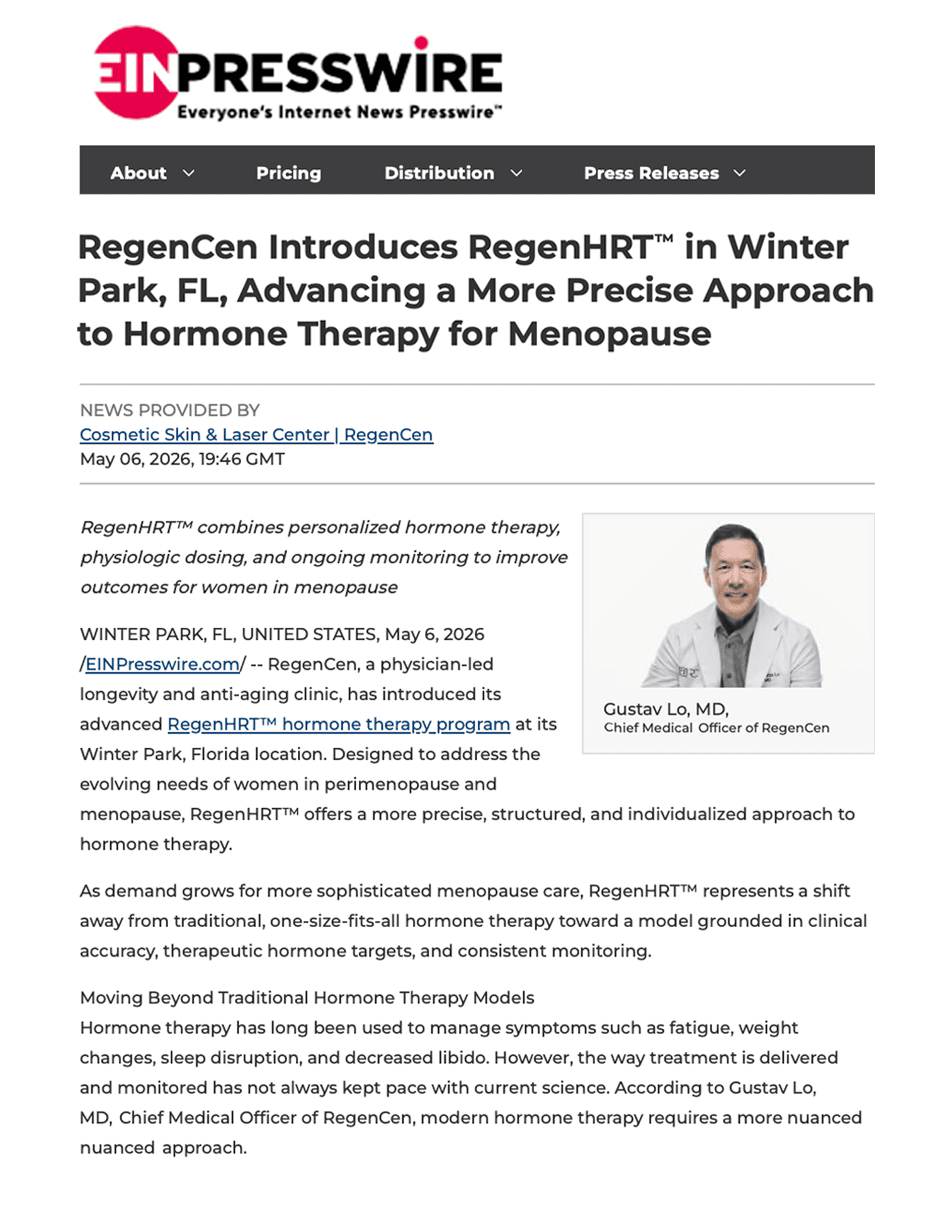 RegenHRT introduced in Winter Park, FL